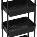 Sywhitta 4-Tier Plastic Rolling Utility Cart with Handle, Multi-Functional Storage Trolley for Office, Living Room, Kitchen, Movable Storage Organizer with Wheels, Black