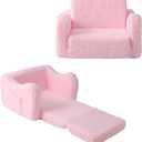MAMAJOVE Kids Sofa for Toddler 1-3 Years, 2-in-1 Convertible Recliner & Lounger, Soft Sherpa Baby Couch for Girl and Boy, Baby Sofa Chair Fold Out Toddler Chair (Pink)