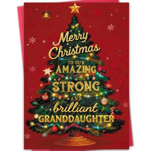 3 x Bestmelo Granddaughter Christmas Card, Granddaughter Christmas Gifts with Premium Envelope, 8x5.3 Inches, Double-Sided (BT-115)