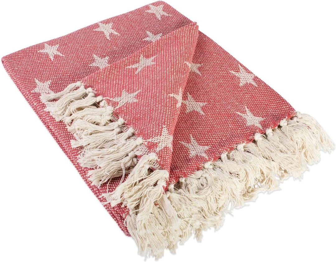 DII 4TH of July Patriotic Throw Blanket with Decorative Tassles, Use for Chair, Couch, Bed, Picnic, Camping, Beach, & Just Staying Cozy at Home (50 x 60), Star Tango Red