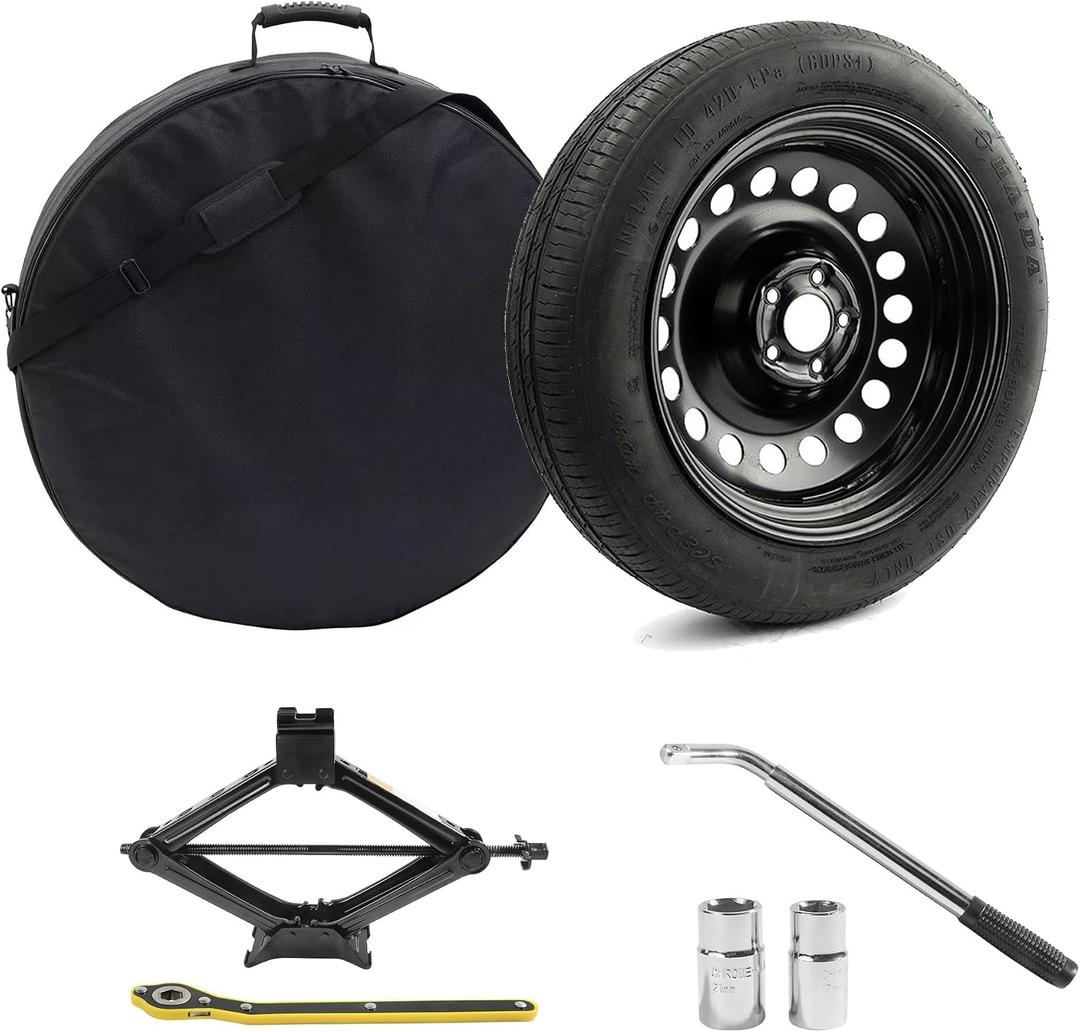 Spare Tire Kit Compatible with 2016-2026 Pacifica - Includes 18x4 Rim, 155/90R18 Spare Tire, 29 Rolling Diameter Includes car Jack kit and Spare Carrying Case.