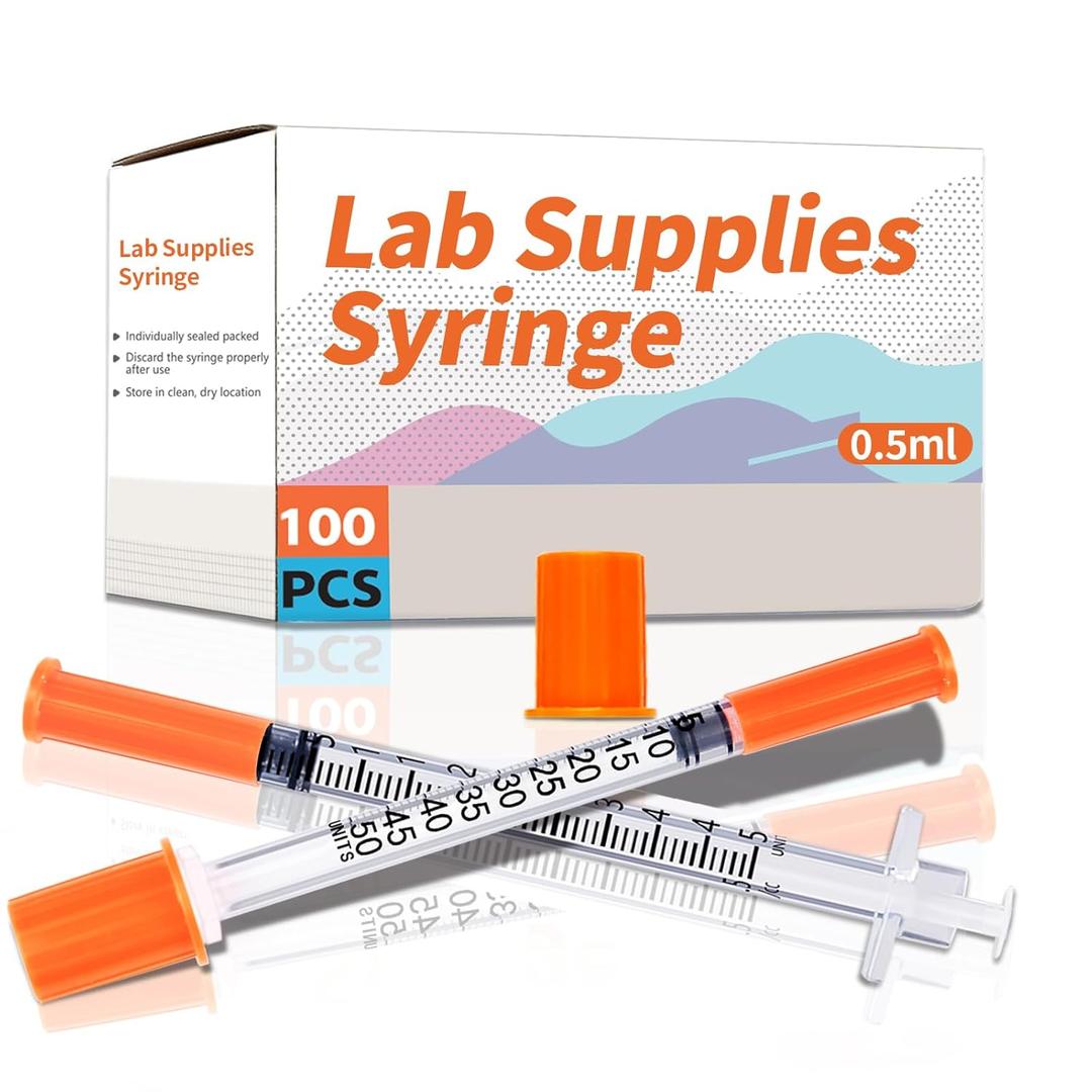 0.5ml 30G 5/16 Inch 8mm Syringe, Lab Syringes Individually Wrapped, Pack of 100