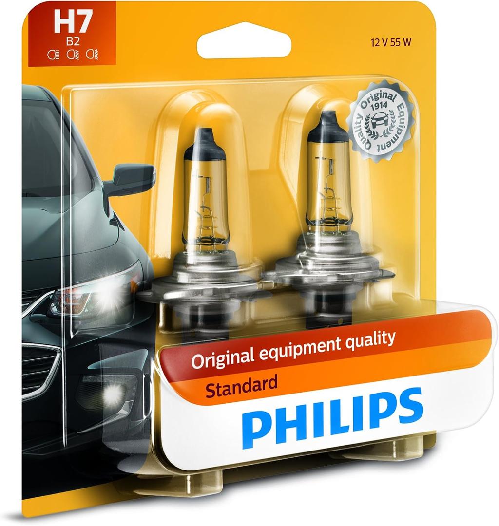 Philips Automotive Lighting H7 Standard Halogen Replacement Headlight Bulbs, 2 Pack