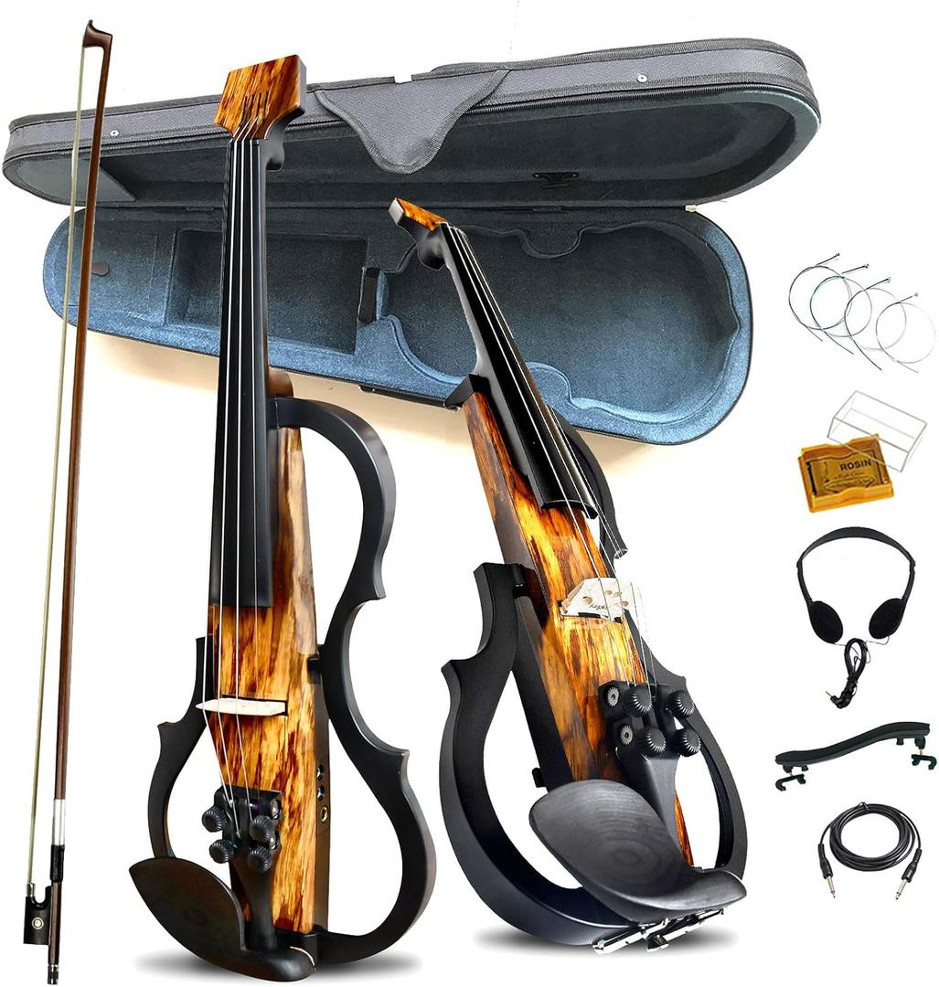 Premium Carbon Fiber Electric Violin Full Size 4/4,Professional Electric Violin for Adults Beginner,Teens,Electric Fiddle Kit with Pro Pick Case -ZNDS-2303