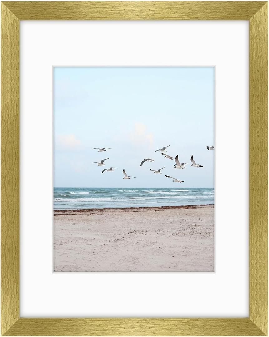 Frametory, 11x14 Frames Display 8x10 Picture with Mat or 11x14 Photo Without Mat, Shatter-Resistant Glass, Pre-Installed Wall Mounting Hardware - Gold