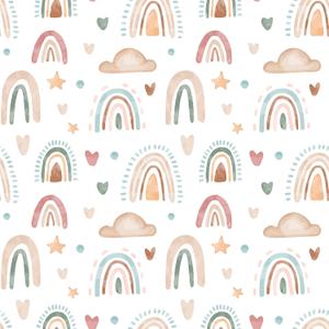 CHIHUT Boho Rainbow Peel and Stick Wallpaper - Watercolor Rainbow, Cloud Heart Star Pattern - Removable, Self-Adhesive Nursery Contact Paper for Girls' Bedroom - 17.7'x100'