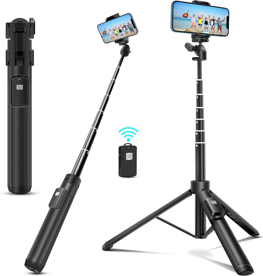 bluehorn Extendable 62 inches Aluminum Alloy Selfie Stick Phone Tripod Stand New Model with Wireless Remote Shutter Compatible with All Cell Phones/Live Stream/Vlog/iPhone 16/15/14/13/Android
