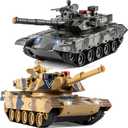 1/24 RC Battle Tank Set, Remote Control US M1A2 Abrams and Chinese Type 99 Model Tank That Shoots for Kids and Adults, 2.4G Army Toy for Boys Age 6+ Year Old with Sound, Lights, and Smoke