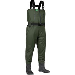 Ghosthorn Chest Waders for Men Women with Insulated Boots Nylon/PVC Waterproof Fishing Waders Bootfoot Duck Hunting Waders (M7/W9, Dark Green)