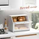 STDDRE Bread Box for Kitchen Countertop Bin Double Layer Bread Box Storage Container Extra Large Capacity Farmhouse with Diamond Pattern Windows (White, Large)