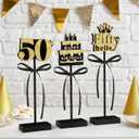 3 Pcs 50th Birthday Table Decorations Wooden Signs,Happy 50th Birthday Tiered Tray Decorations for men women Birthday Party Decor (50)