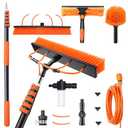 Tinduo Solar Panel Cleaning Kit with 5-20ft Telescoping Pole, Water Fed Pole Window Cleaning System with Soap-Dispenser, Brush, 11″Squeegee & Cobweb Duster for Snow Removal, Windows, RVs, Decks
