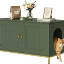 Homhedy 35.4" L Cat Litter Box Enclosure with Metal Frame, Green and Gold