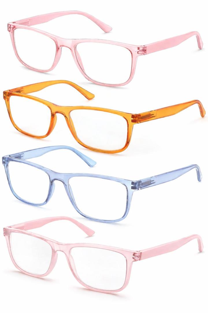 Reading Glasses for Men +1.25 Large Oversized Square Men's Readers 4 Pack Lightweight Wide Cheaters Glasses w/Spring Hinges