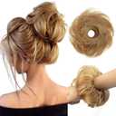 Human Hair Extensions Bun Fluffy Hair Pieces for Women Ponytail #27 Dark Blonde Elastic Bun Hair Piece 1Pc Wavy Curly Messy Bun Extension (#27 Dark Blonde)