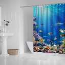 Under The Sea Shower Curtain for Bathroom 72" x 72" | Ocean Tropical Underwater World, Coral Fishes Turtle Home Decorations, Waterproof Polyester, Includes 12 Plastic Hooks