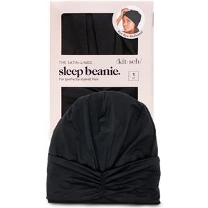 Kitsch Satin Lined Beanie - Softer than Silk Beanie For Sleeping Women, Breathable Hair Cover for Sleeping, Slouchy Beanies, Bonnets for Women, Hair Wrap, Reduce Breakage for Frizz-free Hairs - Black