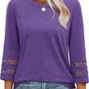 Womens Shirts Dressy Casual 3/4 Length Sleeve Tops Beach Vacation Clothes Fall Fashion Outfits Winter Purple 3XL