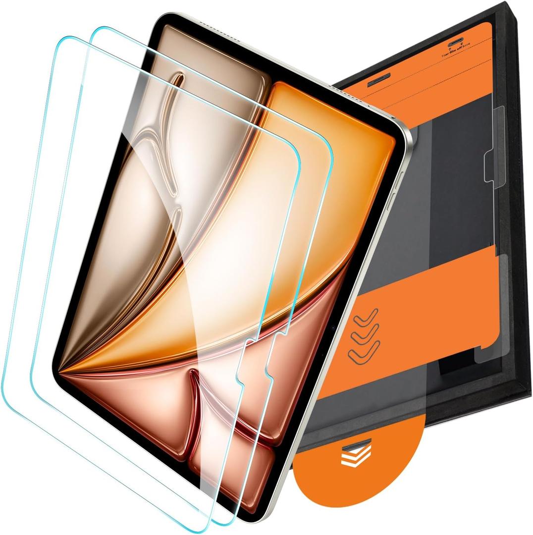 OMOTON Screen Protector for iPad Air 13 Inch M3/M2 (2025/2024, 7/6th Gen), Tempered Glass with Easy Installation Tray, Case & Apple Pencil Compatible, Bubble-Free, HD Clear