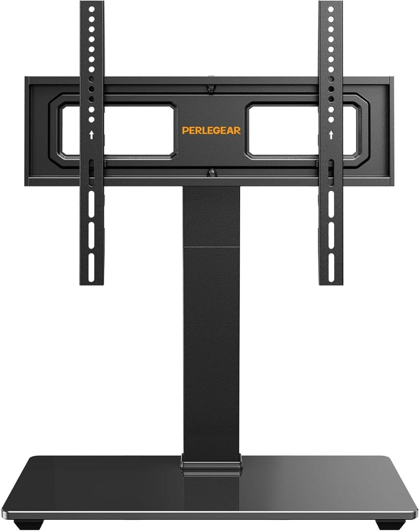 Perlegear Universal Swivel TV Stand for 3270 inch TVs, Height Adjustable Table Top TV Stand Mount with Tilt, Tempered Glass Base, Holds up to 88 lbs, Max VESA 400x400mm, PGTVS26