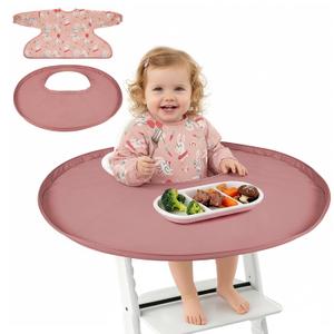 RICHER HOUSE Coverall Baby Feeding Bib, for High Chair Food Catcher, Long Sleeves Eating Bib for Highchair and Table, Detachable, Waterproof, Baby Bibs for Babies from 6 Months to 3 Years, Pink