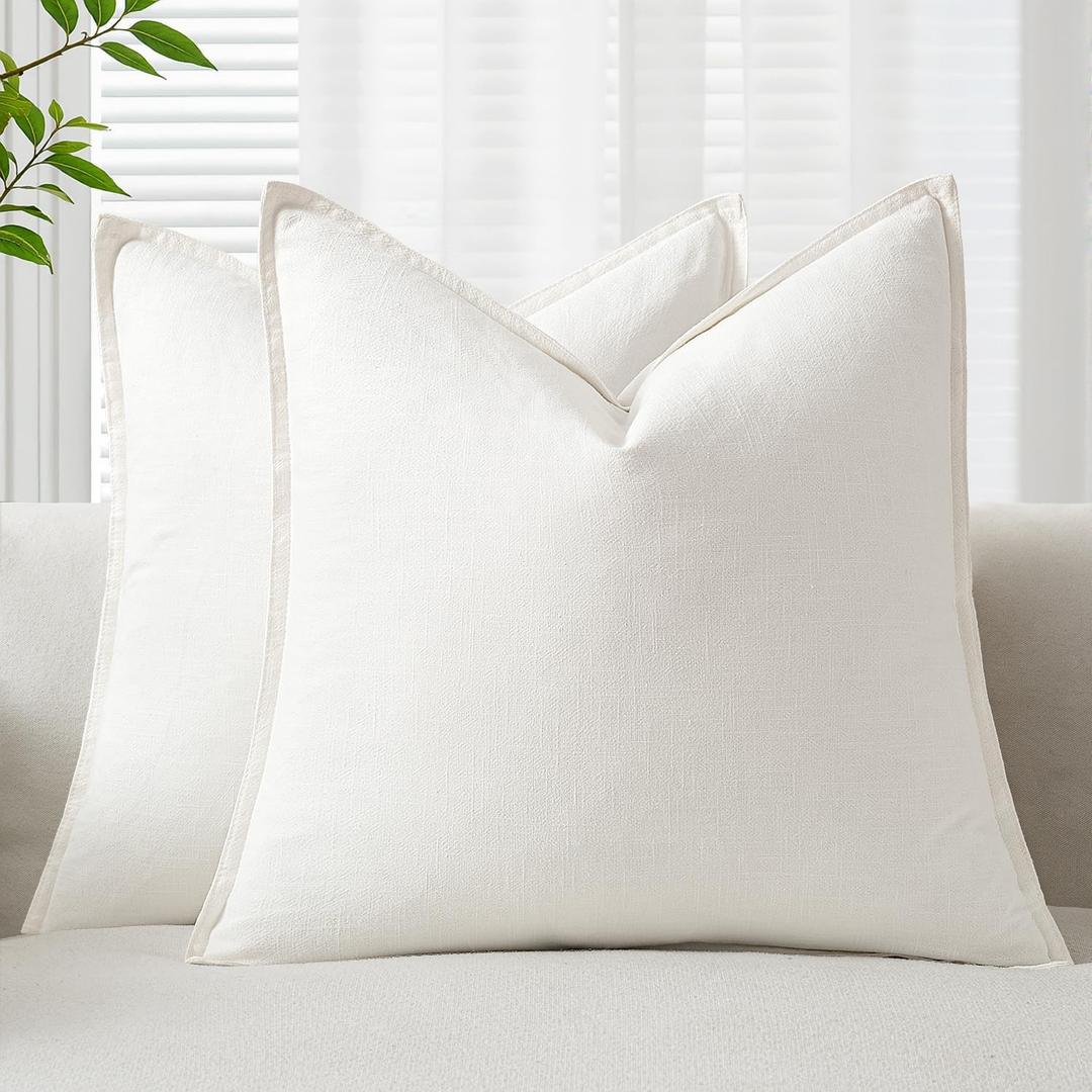 EMEMA Decorative Linen Throw Pillow Covers 26x26 Inch Cream Boho Farmhouse Neutral Couch Throw Pillows for Bed Pack of 2 Accent Pillowcase Modern Sofa Cushion Livingroom Home