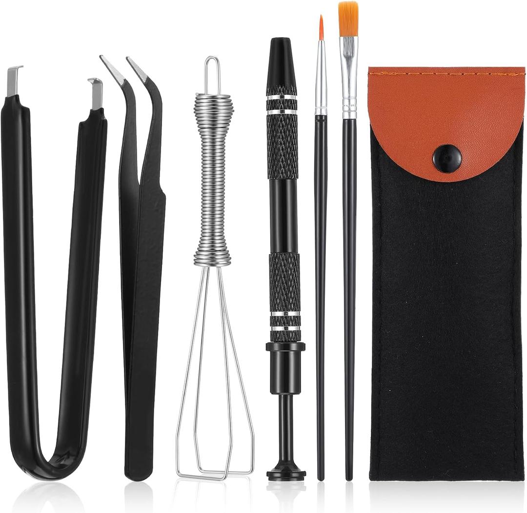 Keyboard Remover Tool Kit-6-Piece Set, Keycap Puller, Switch Puller, Lubricating Pen, Cleaning Brush, Tweezers, 4-Jaw Gripper, and Key Cap Puller for Mechanical Keyboards with Black Felt Bag
