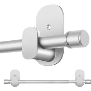 Curtain Rods No Drilling 32 to 58 Inch, HOTOZON 5/8 Inches No Drill Curtain Rods for Windows 40 to 54 Inches(3.2-4.5 ft), Renter Friendly Adjustable Small Drapery Rod for Lightweight Curtains, Silver