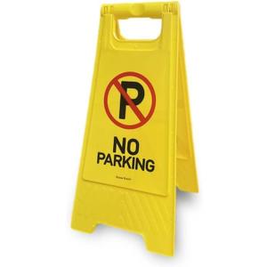 Yellow No Parking Sign, Two-Sided Folding Floor Sign, 24x12 Inches, Plastic, Functional Visibility