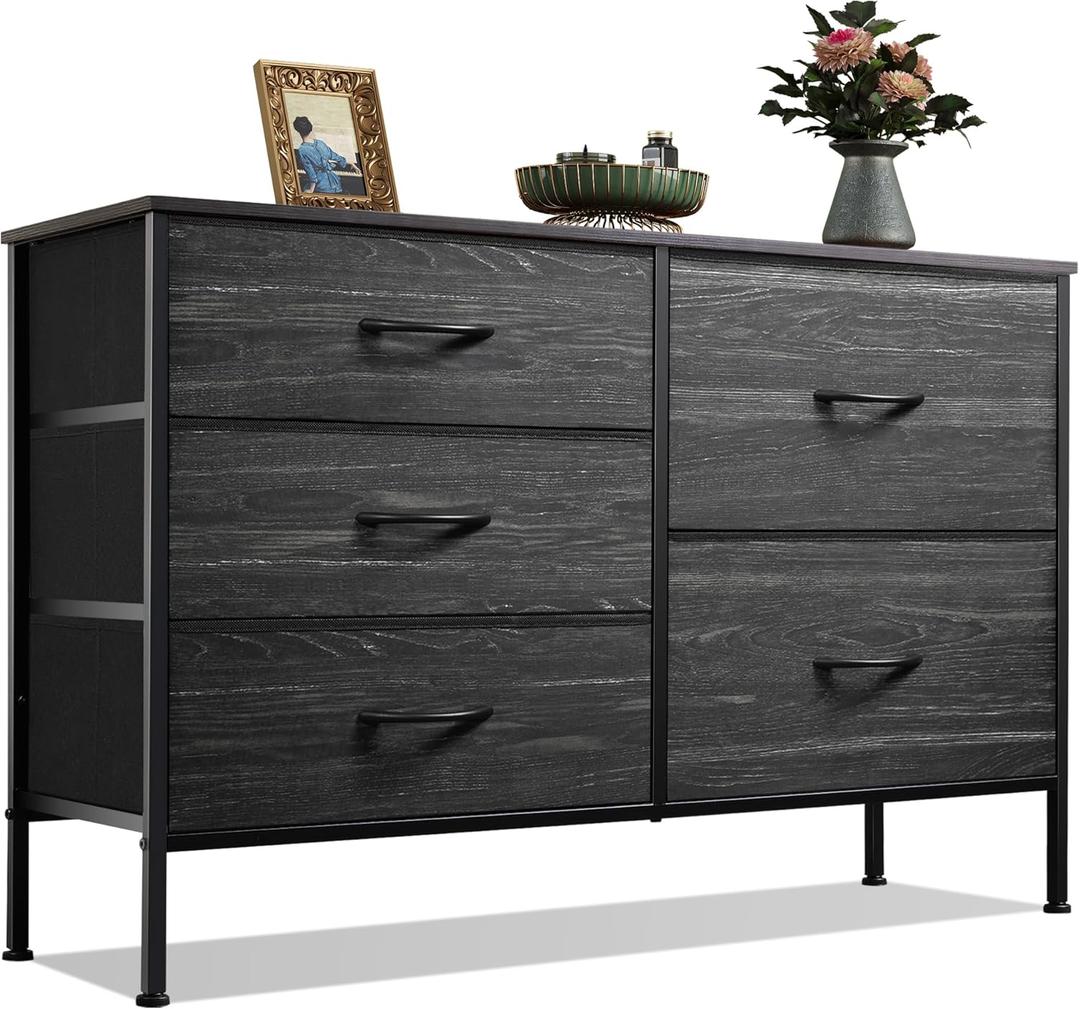 WLIVE Black Dresser for Bedroom, 5 Fabric Chest of Drawers
