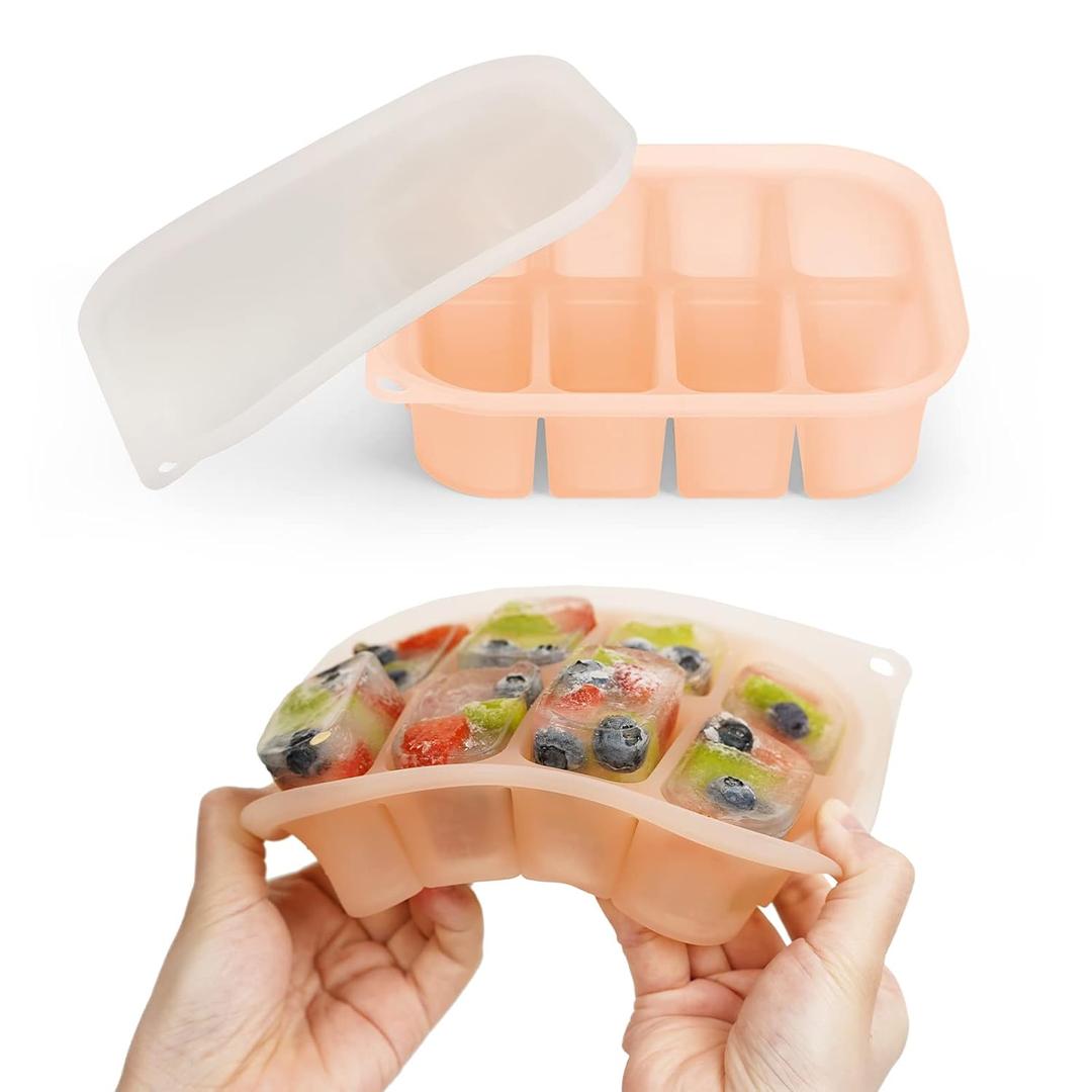 haakaa Silicone Baby Food Freezer Tray with Lid by haakaa - Perfect Storage Container for Homemade Baby Food, Vegetable & Fruit Purees, and Breast Milk, Blush (Large)