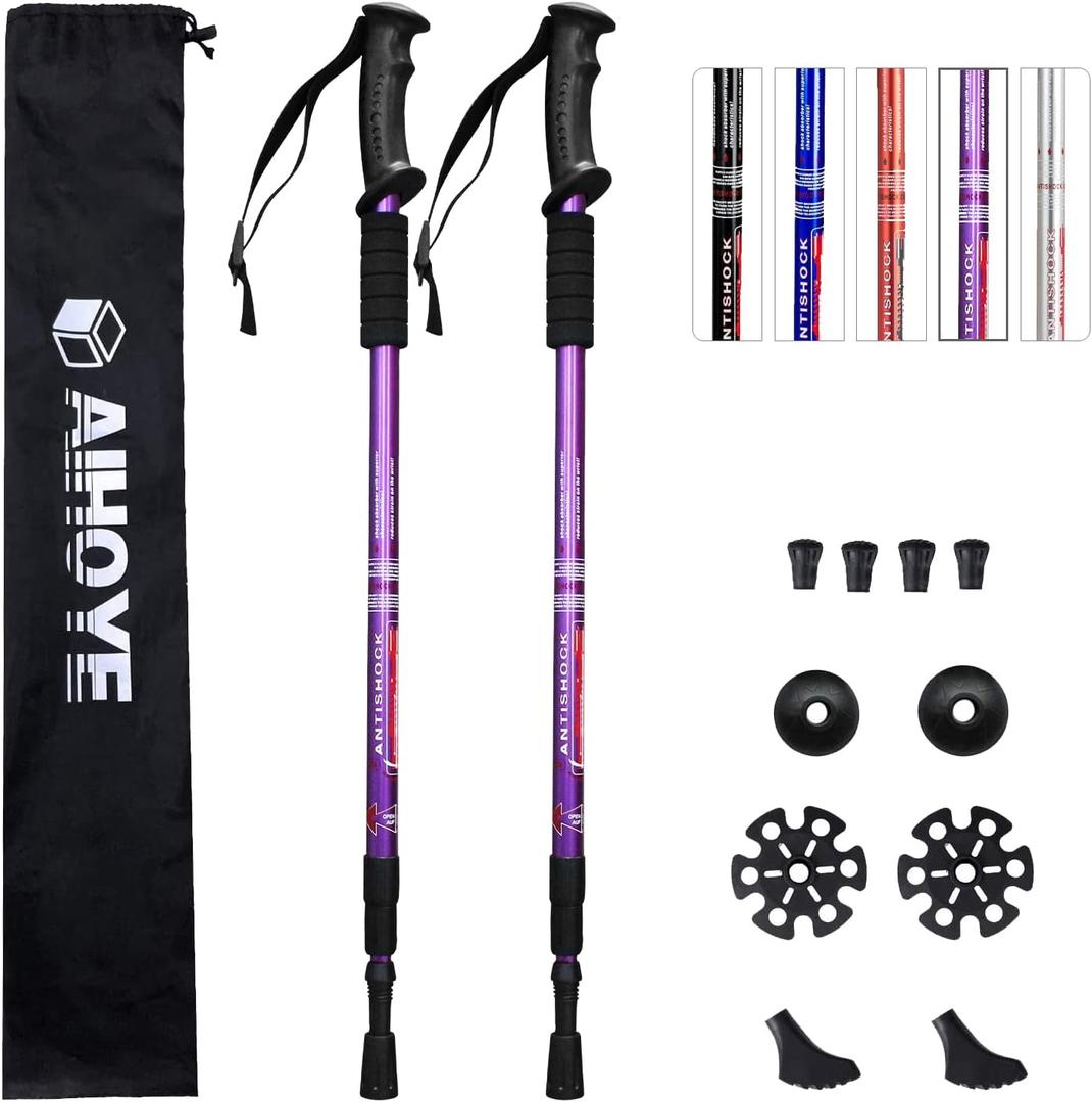 Aihoye Hiking Trekking Poles, 2 Pack Collapsible, Lightweight, Anti Shock, Walking Sticks, Adjustable Hiking Pole for Men and Women (purple)