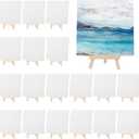 MotiMind 36 Pcs Mini Canvas and Easel Set for Painting, 6 x 6 Inch Canvas Panels with 6 Inch Wooden Easels for Oil Acrylic Painting Christmas Birthday Valentine's Mother's Day Art Crafts Party Favors
