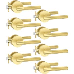 Asidrama 8 Pack Privacy Gold Door Handles, Door Lever with Door Knobs Indoor for Bedroom or Bathroom, Heavy Duty Brushed Gold Door Handles Interior with Locks for Left Right Sided Doors
