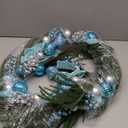 6Ft Christmas Garland with Light Prelit Artificial Norfolk Pine Garland with Bow Berry Stem Christmas Ball Real Touch Greenery Garlands for Mantle Fireplace Table Home Decor(Sky Blue)