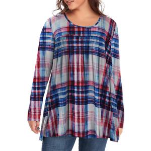 OVERWORETY Women's Plus Size Tunic Top Long Sleeve Pleated Swing Shirt for Leggings Casual Fall Blouse (1X, A1019-1)