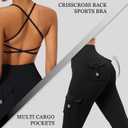 RXRXCOCO Women 2 Piece Workout Sets Flare Leggings with Pockets Butt Lifting High Waisted Cargo Gym Yoga Sets Pilates Outfits (Black, S)