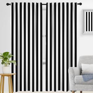 zokyer Black and White Window Curtain Long Striped Simple Trendy Farmhouse Art Modern Retro Rustic Gothic Neutral Men Boys Teen 42" W x 84" L for Bedroom Living Room 2 Panels Rod Pocket Drapes