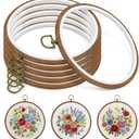 6 Pcs 7inch Embroidery Hoop, Cross Stitch Hoop Rubber Imitated Wood Circle Frame Ring for Art Craft Sewing and Christmas Ornaments