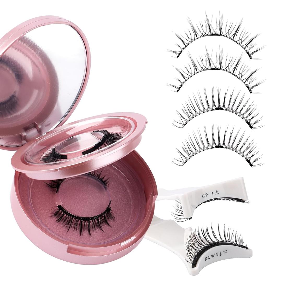 2-Pairs Magnetic Eyelashes Kit with Applicator: Wendy Natural Reusable False Lash Soft Waterproof False Lash No Glue Needed, 079+B01