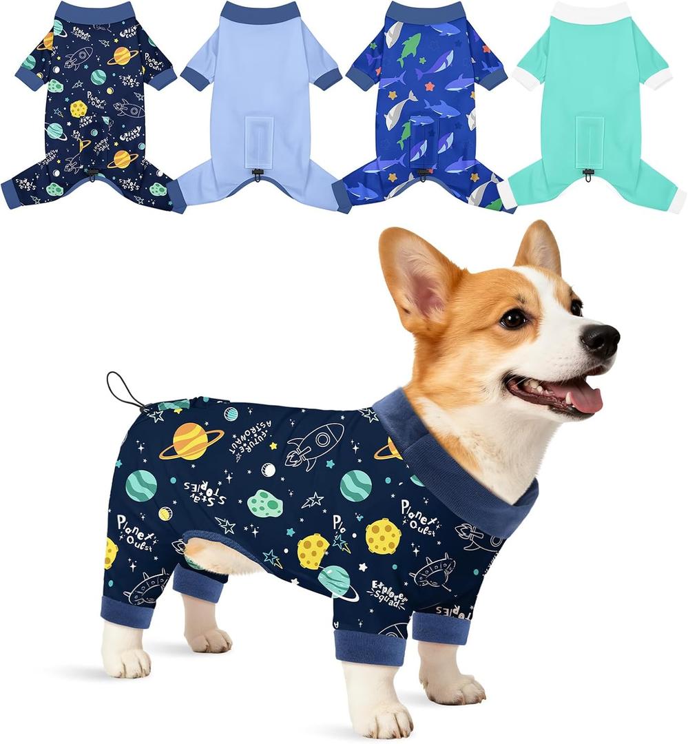 Glittme 4 Pack Dog Pajamas for Dogs Girl Boy, Soft Stretchy Puppy Onesies Jumpsuit, Breathable Pet Pjs Clothes for Sleeping & Anti-Shedding, Cute Doggy Apparel Vest (Large)