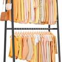 Sakugi Heavy Duty Clothes Rack, Metal Clothing Rack with Double Hanging Rods, 4 Hooks & Mesh Shelf, Freestanding Garment Rack with Triangular Design for Bedroom Closet, 36.5" x 16.9" x 72.8", Black
