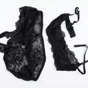 SOLY HUX Women's Lingerie Set Sheer Lace 1/4 Cup Bra Push Up Shelf Bra and Panty Naughty Outfit (Black, XL)
