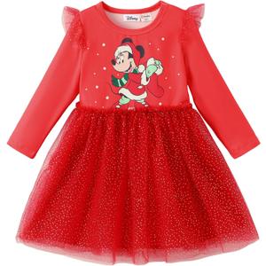 Disney Princess Frozen Minnie Mouse Dress Girls Sparkle Ruffle Tulle Tutu Birthday Party Fall Outfits Clothes Baby to Toddler (Red)