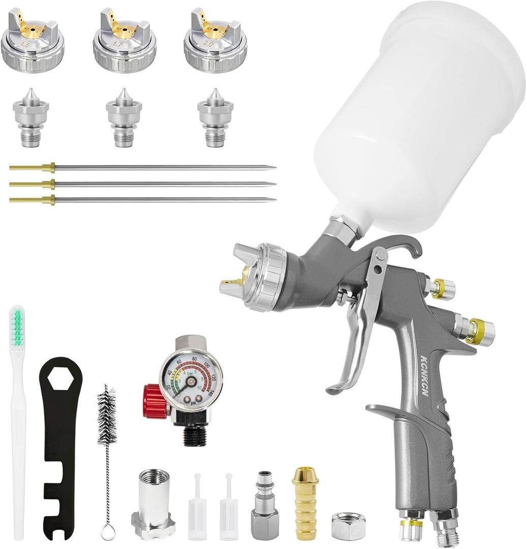 D1 LVLP Air Spray Gun with 1.3/1.5/1.7/2.0mm Nozzles, D1 Car Paint Guns Premium Kit Tools, Automotive Paint Gun Sprayer for Car, House Painting, Furniture, Fence, Varnish & Top Coat