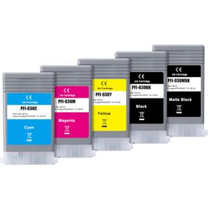 Aomya PFI 030 Ink Cartridge 55ml PFI-030MBK PFI-030BK PFI-030C PFI-030M PFI-030Y Pigment Ink Tank Replacement for Canon imagePROGRAF TA-20 TA-30 TM-240 TM-340 Printers5-Pack MBK/BK/CY/MG/YL