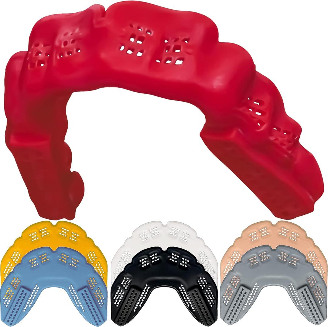 Bulletproof: Worlds Thinnest Most Breathable Mouthguard is 3X Stronger! Football MMA Hockey Rugby Basketball BJJ Lacrosse Boxing Sports Mouth Guard Grinding Teeth. Men Women Adult Youth Kids Braces (Royal Red)