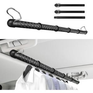 2 Pcs Adjustable Car Clothes Hanger Bar 28" - 61"  2 Types Installation, Car Clothes Rod with Anti-Slip Rubber Rings and Grips, Truck Clothes Hanger Bar for Most Vehicles (2 Pack)