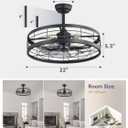 LEDIARY 22 inch Black Caged Ceiling Fan with Light, Bladeless Industrial Ceiling Fan with Remote, Farmhouse Fan Lights Ceiling Fixtures for Kitchen, Bedroom, Outdoor6 Speed, Timing-Black