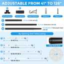 Tension Curtain Rod 40-126 In Heavy Duty-Black Extra Long Curtain Rod No Drilling For Window, Adjustable Tension Rod Diameter 1.26in Outdoor Curtain Rods For Patio One-Pull Lock